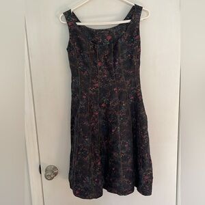 Peruvian Connection Black Floral Jubilee Liken/Silk A Line Dress